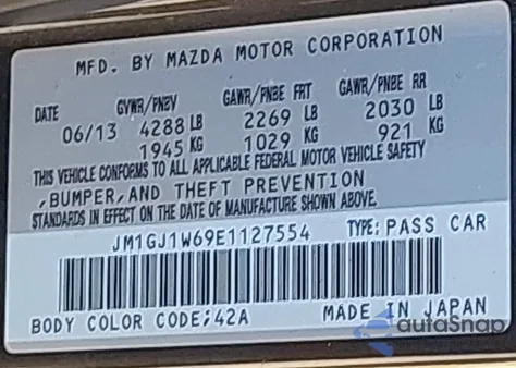 2014 Mazda Mazda6 I Grand Touring из США, поврежденный, VIN JM1GJ1W69E1127554